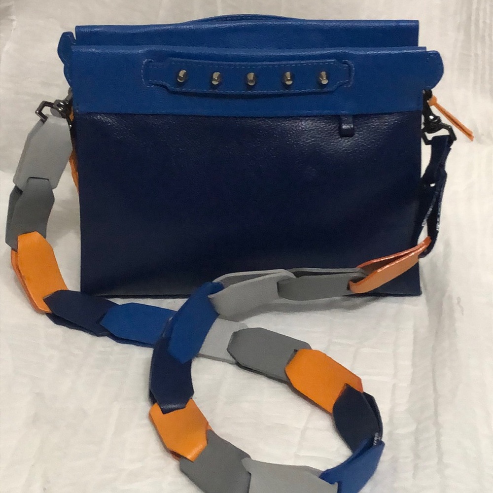 Min & Mon Blue Navy Orange Colorblock Crossbody Bag